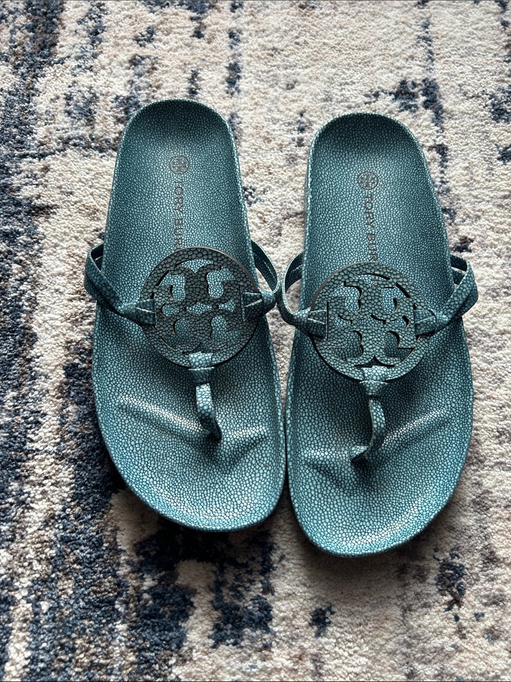 Tory Burch Teal Miller Logo Thong Sandals